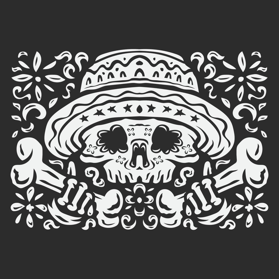 handgezeichneter schwarz-weißer da de muertos-hintergrund im flachen design vektor