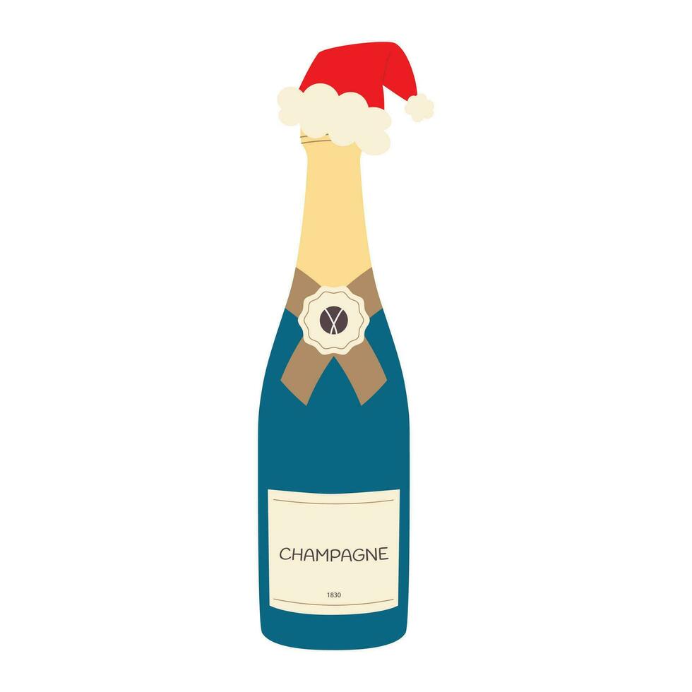 Flasche von Wein im Santa's Hut. Weihnachten Champagner. Vektor Illustration