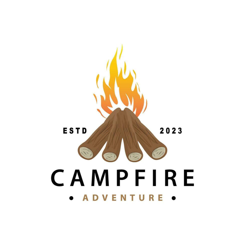 Design Holz und Feuer, Logo Lagerfeuer Lagerfeuer Vektor Camping Abenteuer Jahrgang Illustration