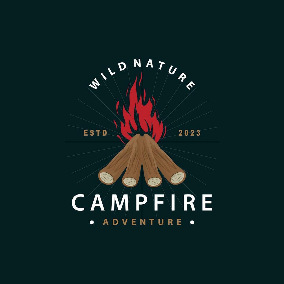 Design Holz und Feuer, Logo Lagerfeuer Lagerfeuer Vektor Camping Abenteuer Jahrgang Illustration