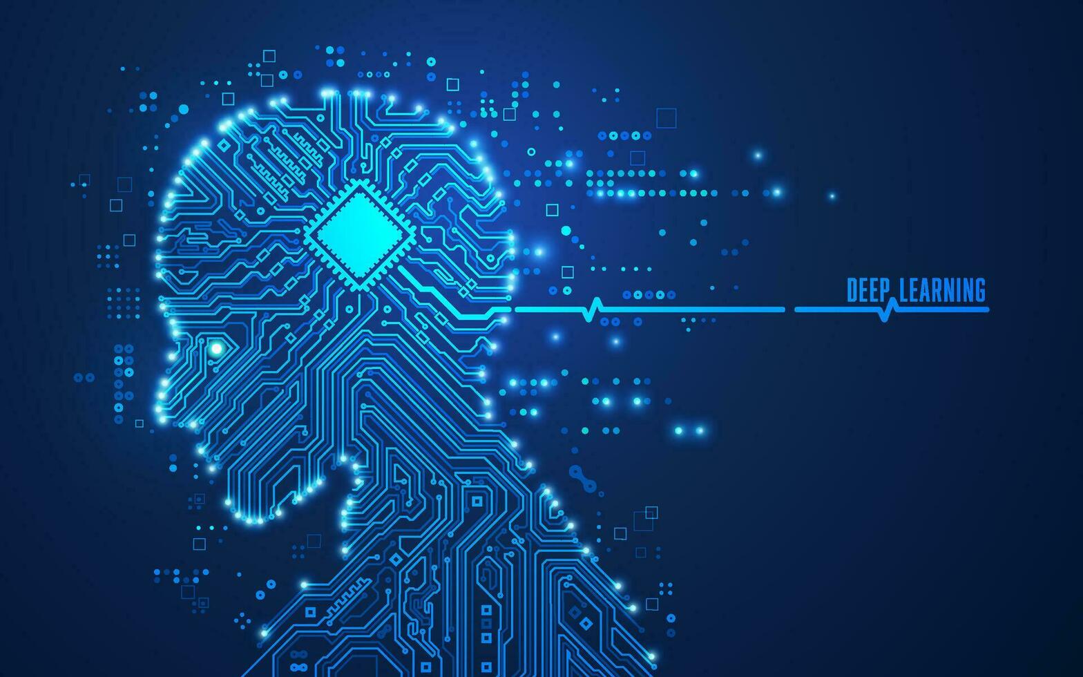 Konzept von tief Lernen oder Maschine Lernen, Grafik von künstlich Intelligenz gestalten kombiniert mit elektronisch Muster vektor