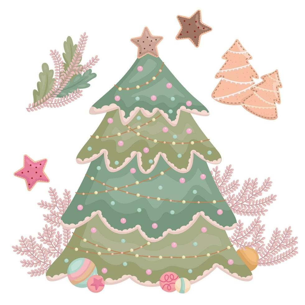 Weihnachten Baum im Rosa Dekoration Karikatur Illustration Vektor Clip Art Aufkleber