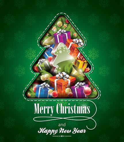 Vector Weihnachtsillustration mit abstrakten Baumdesign- und -feiertagselementen