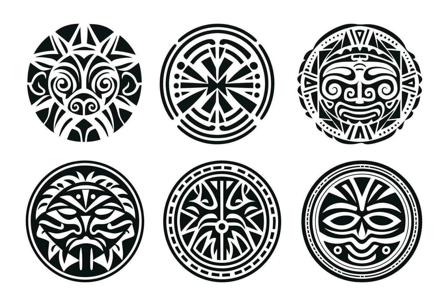 runda maori tatuering prydnad afrikansk maya aztec etnisk stam- stil vektor
