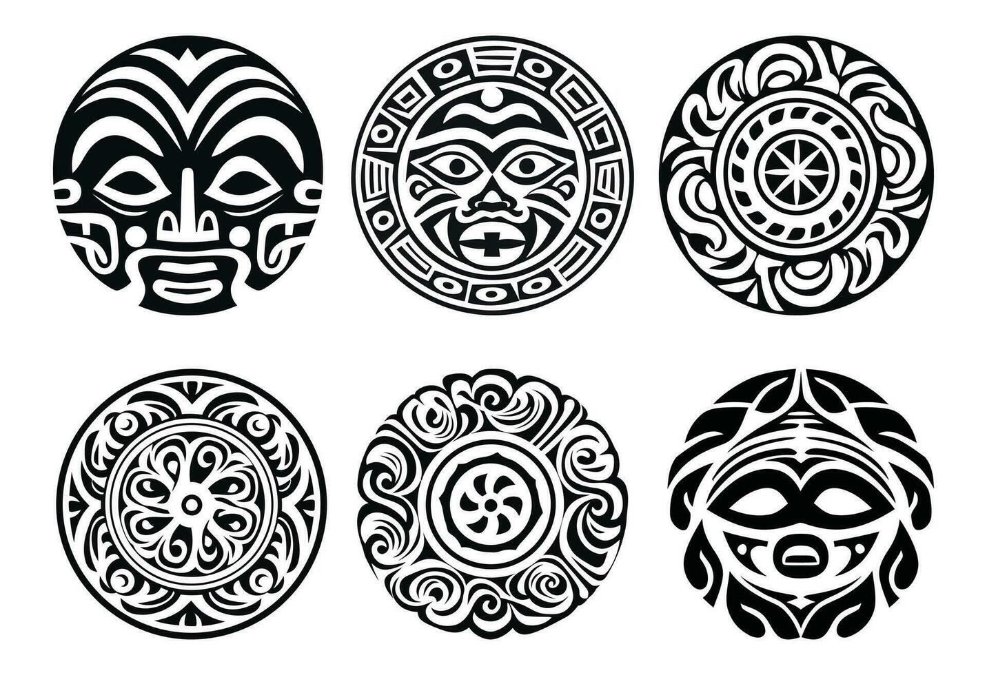 runda maori tatuering prydnad afrikansk maya aztec etnisk stam- stil vektor