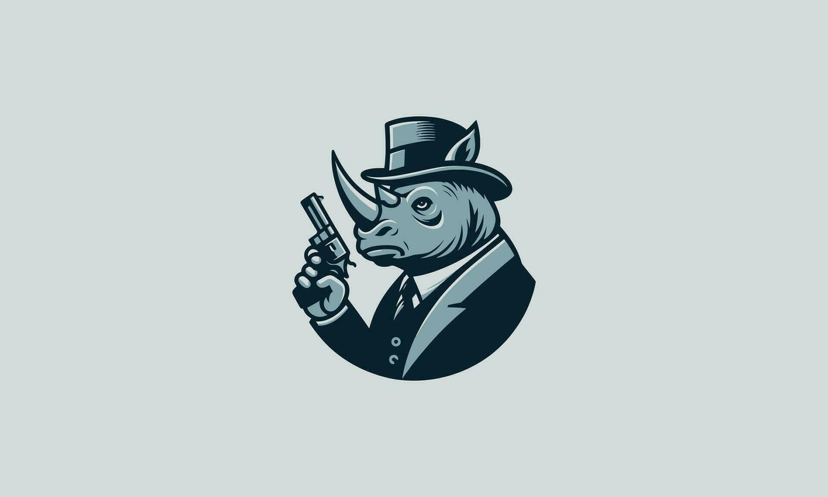 noshörning bär topp hatt och håll pistol vektor maskot design