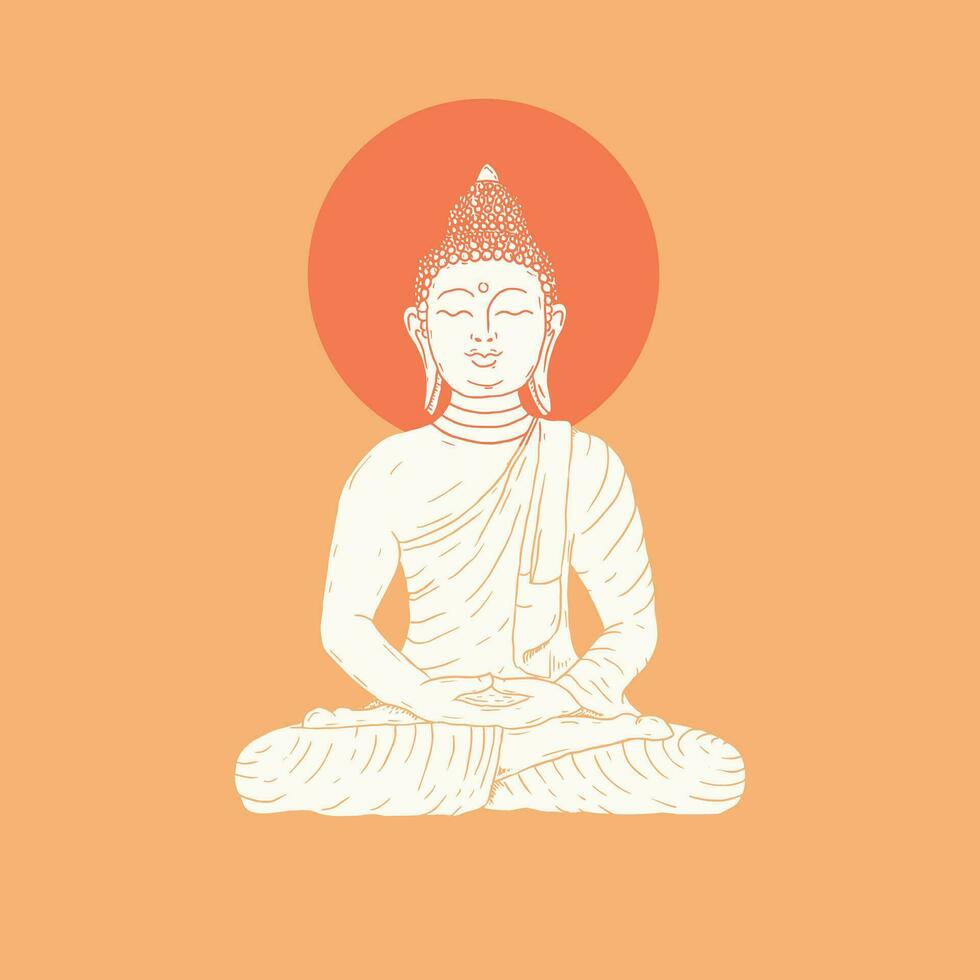 Budha Statue Vektor Illustration Hand zeichnen Stil, vesak Tag, Budhismus Kultur