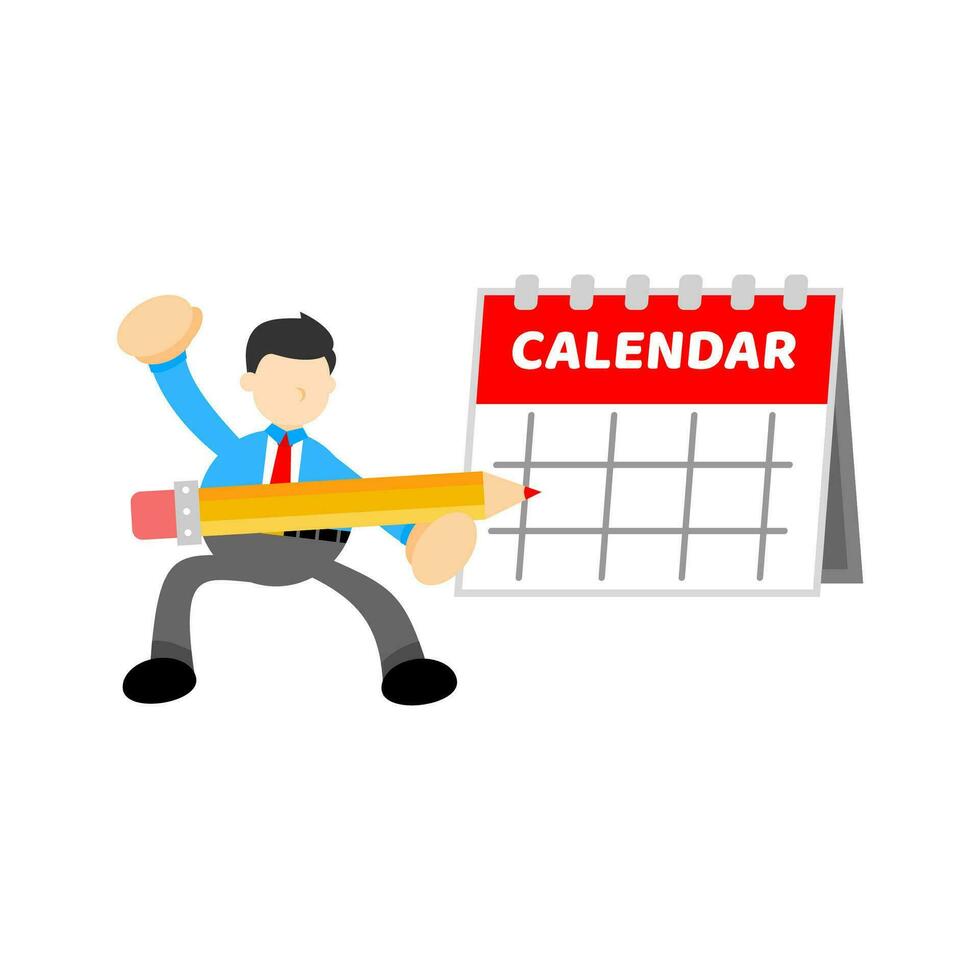 affärsman arbetstagare och kalender schema tecknad serie klotter platt design stil vektor illustration