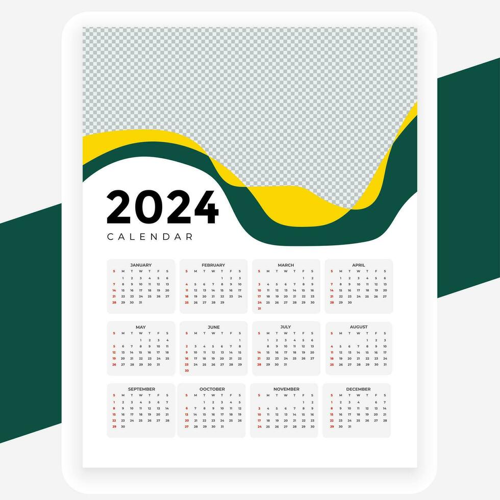 Vektor Gelb und Grün 2024 Mauer Kalender Design