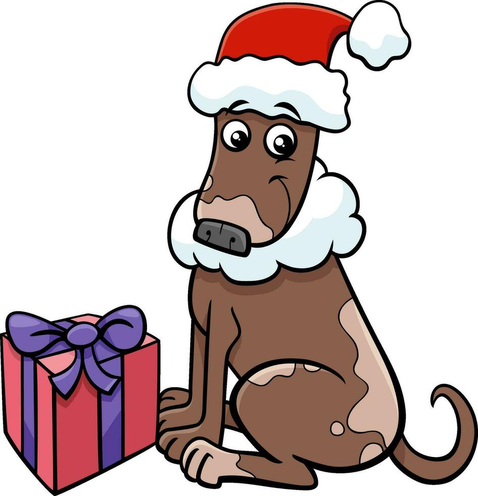 komisch Karikatur braun Hund mit Weihnachten Geschenk vektor