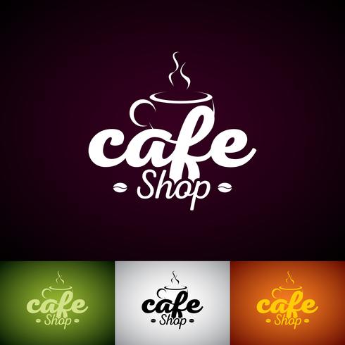 Coffe Cup Vector Logo Design Mall. Set med Cofe Shop etikettillustration med olika färger.