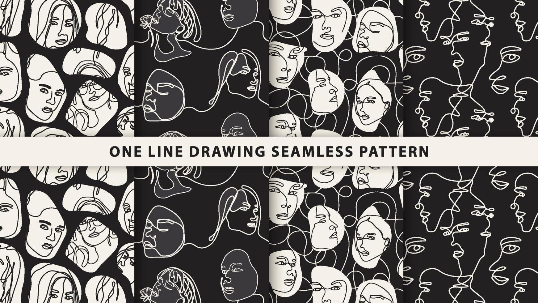 kontinuerlig en linje ritning kvinna ansikte sömlösa mönster. kvinna ansikte konturteckningar vektor