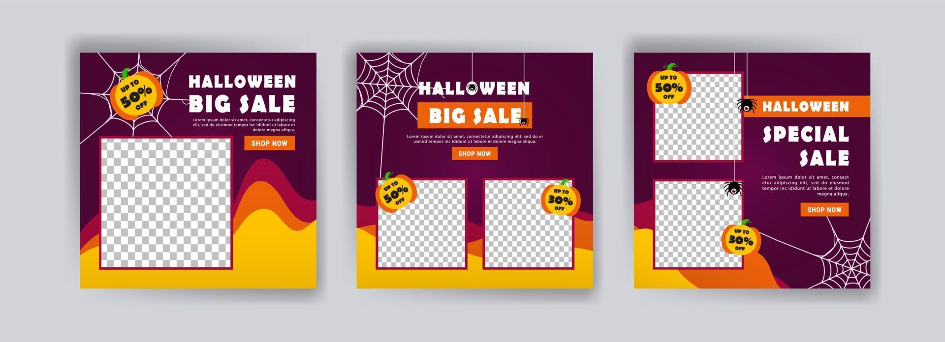 sociala medier post mall för halloween försäljning. försäljningsbanner för halloweenfirande. vektor