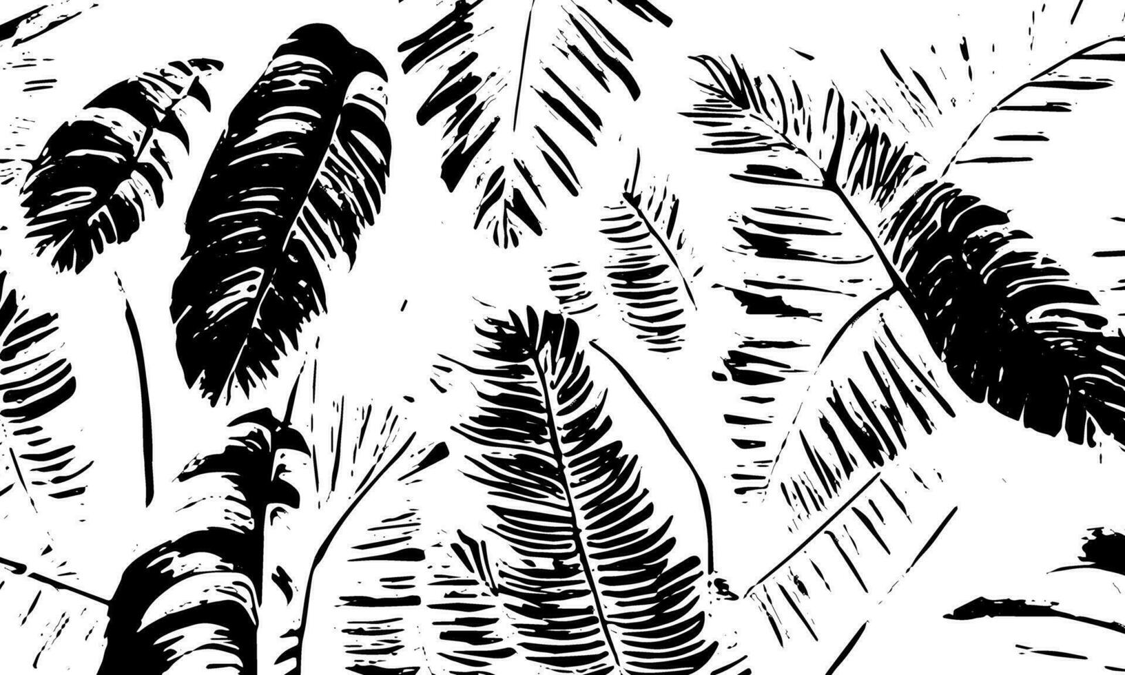 Grunge detailliert schwarz abstrakt Textur. tropisch Blätter. Vektor Hintergrund