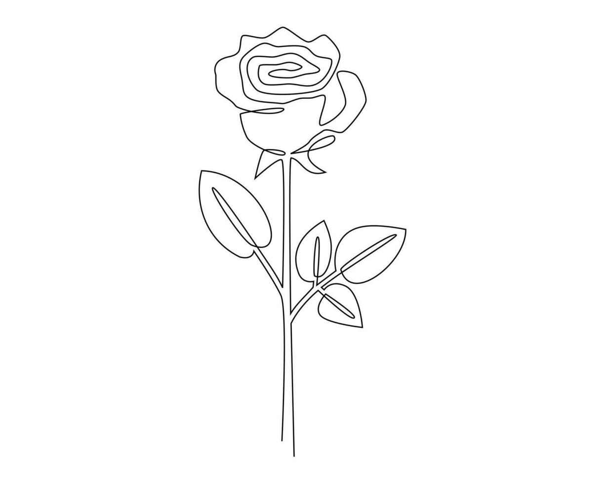 kontinuerlig ett enda linje teckning reste sig blomma ikon vektor illustration begrepp