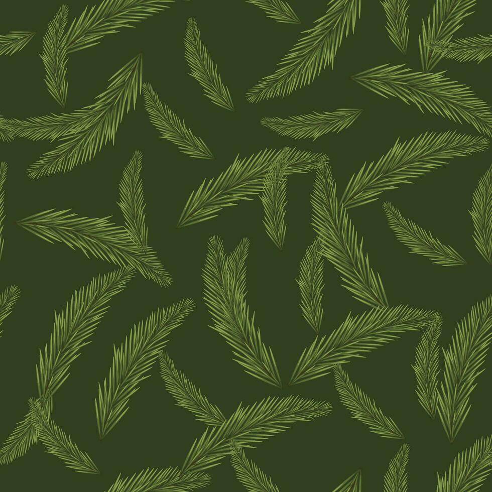 sömlös mönster med jul träd grenar på en grön bakgrund i en realistisk stil vektor