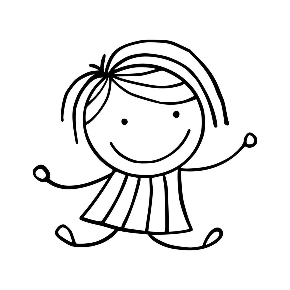 ritad för hand linje konst tecknad serie av Lycklig ungar. barn illustration. vektor