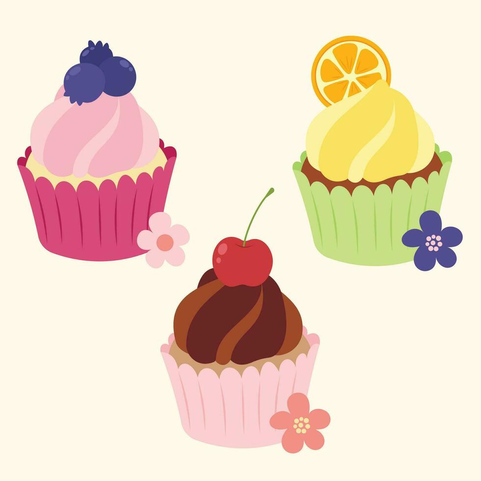 söt muffin mönster dekoration frukt vektor