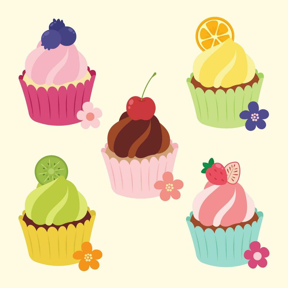 süß Cupcake Designs Dekoration Obst vektor