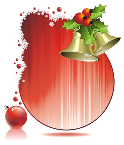 Vector Weihnachtsillustration mit Stechpalme und Glocken auf rotem Hintergrund