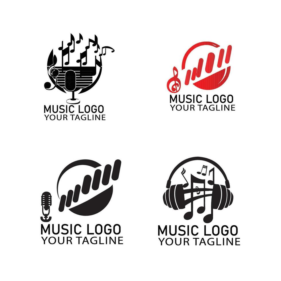 Musik- Geschäft Logo Sammlung mit eben Design vektor