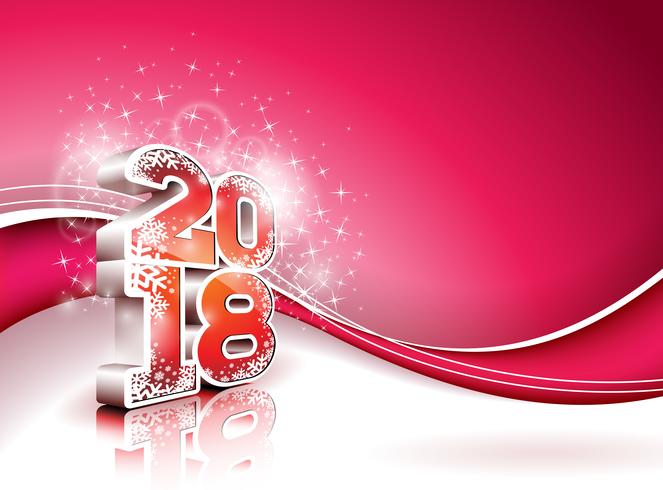 Vektor Gott nytt år 2018 Illustration på blank röd bakgrund med 3d nummer. Holiday Design för Premiumhälsningskort, Party Invitation eller Promo Banner.