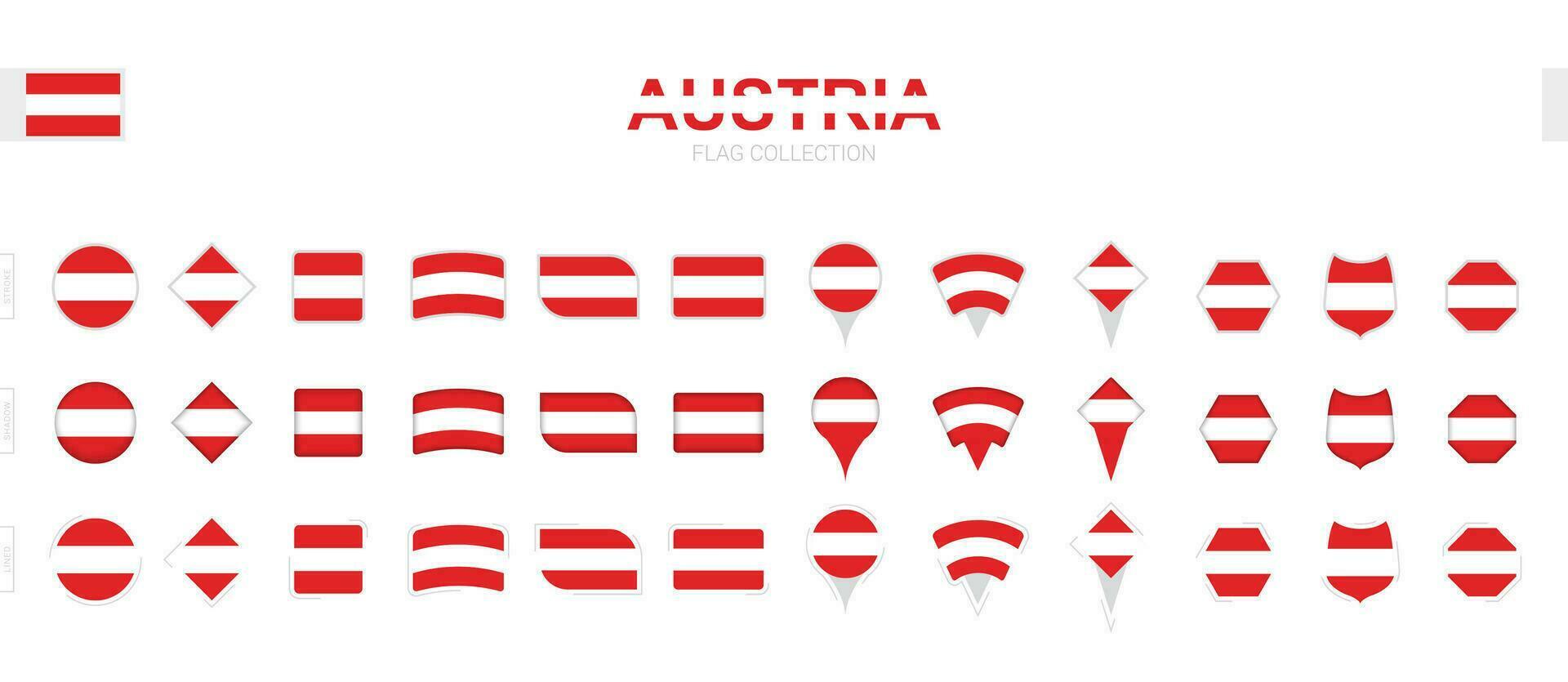 stor samling av österrike flaggor av olika former och effekter. vektor