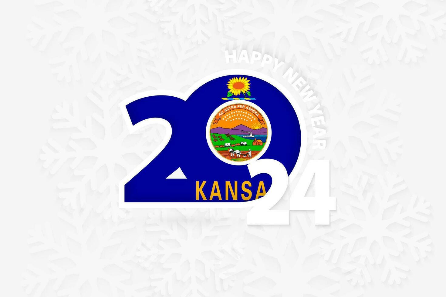Neu Jahr 2024 zum Kansas auf Schneeflocke Hintergrund. vektor
