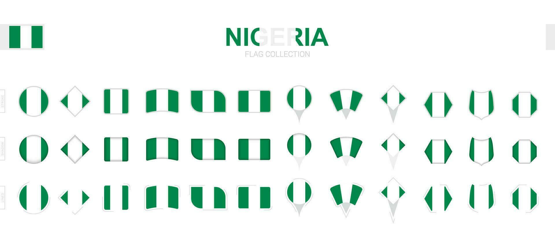 groß Sammlung von Nigeria Flaggen von verschiedene Formen und Auswirkungen. vektor