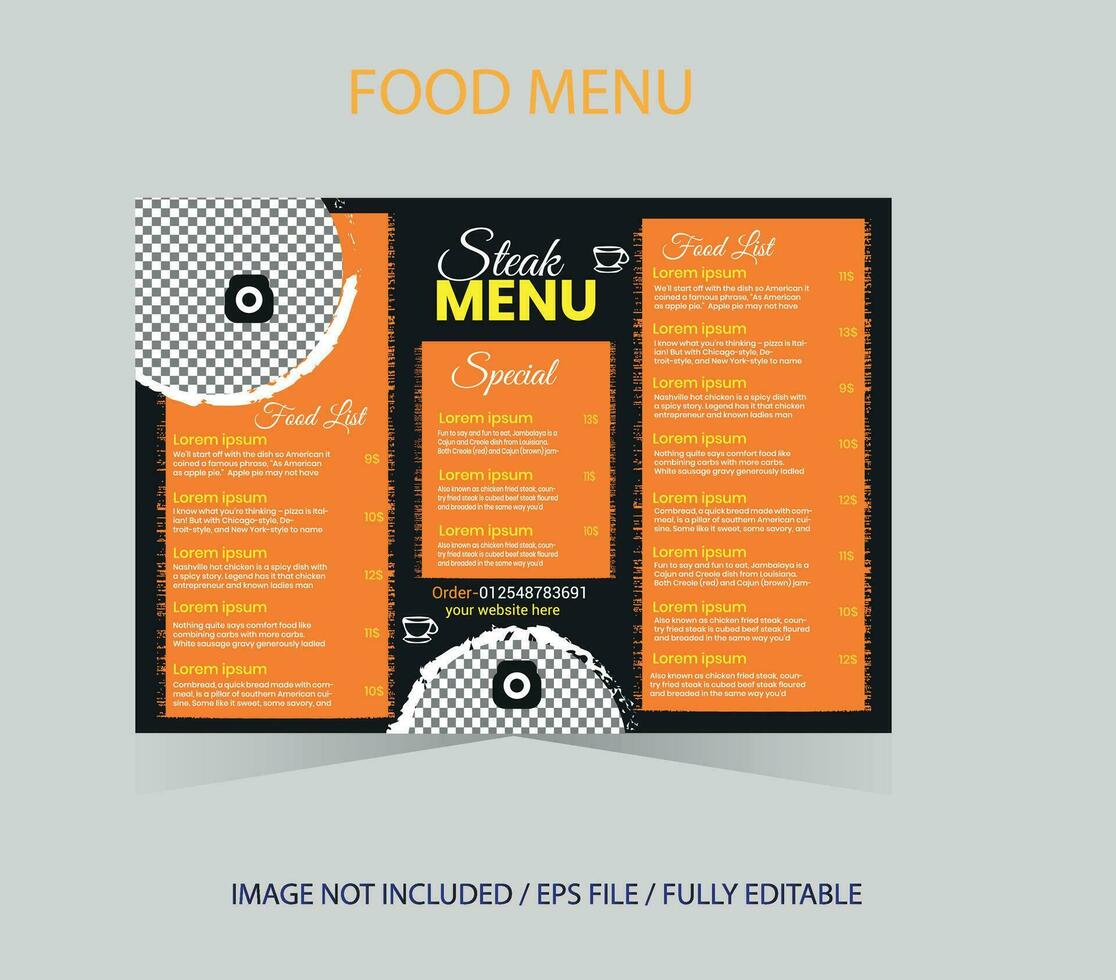 fri Fantastisk beställnings- redigerbar mat och restaurang meny design vektor