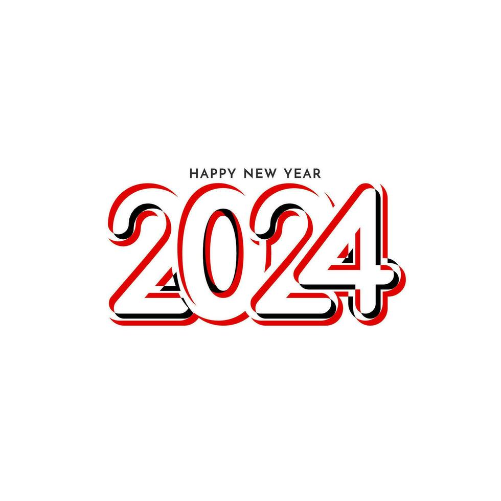 modern glücklich Neu Jahr 2024 Text Design auf Weiß Hintergrund vektor