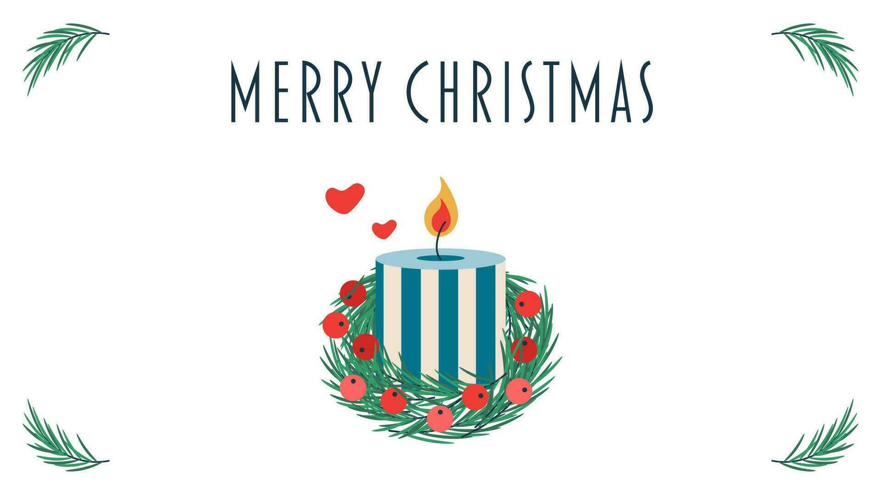 Postkarte mit Text fröhlich Weihnachten, Kerze, Kranz, Ast. vektor