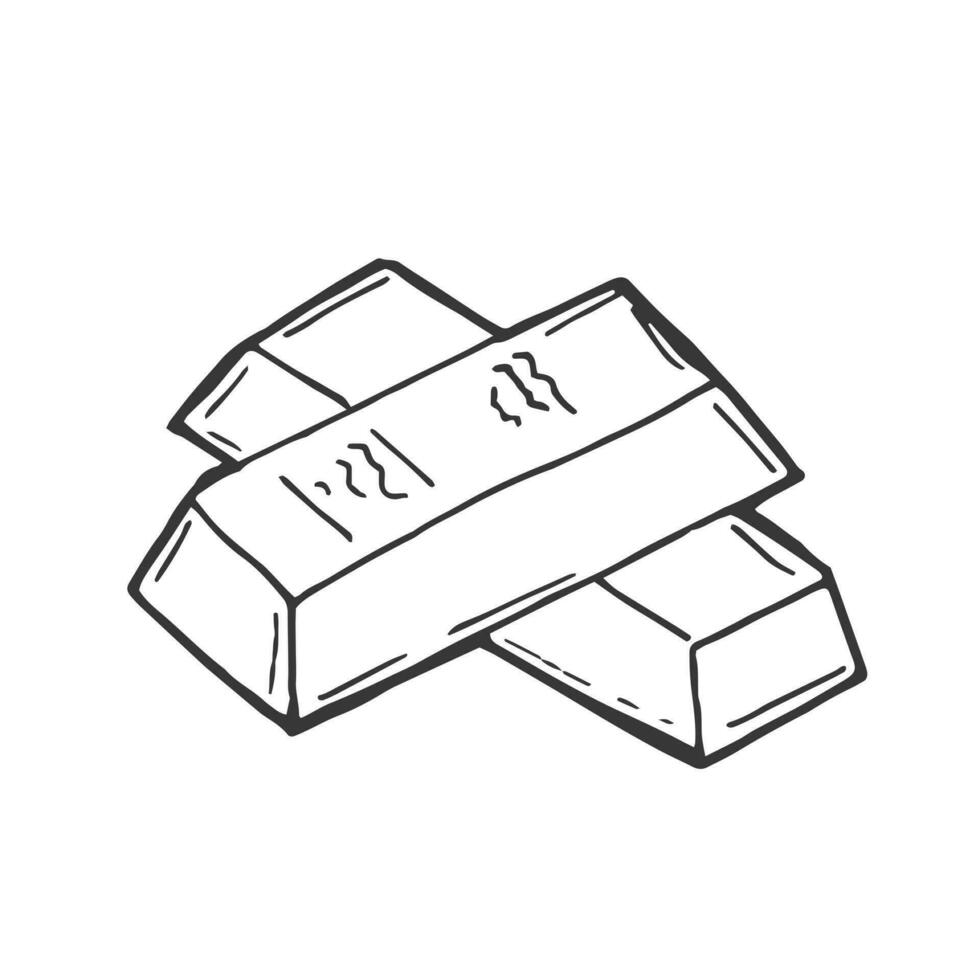 skiss av guld bar göt i gravyr stil. grupp av fast valv kg block isolerat på vit bakgrund. svart och vit hand dragen vektor illustration.