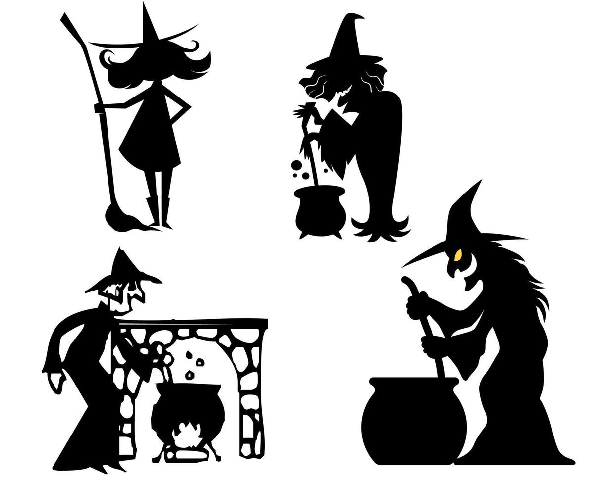 häxa halloween svarta föremål tecken symboler vektor illustration abstrakt med vit bakgrund