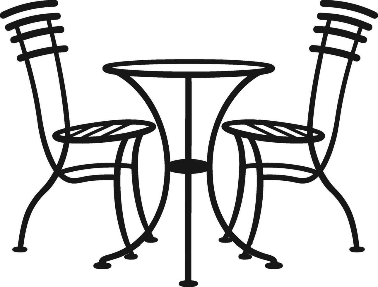 Terrasse Cafe Linie Vektor Symbol. Camping Tabelle und Stühle Illustration unterzeichnen. linear Stil Symbol zum Handy, Mobiltelefon Konzept und Netz Design. Bistro Logo. ai generiert Illustration.