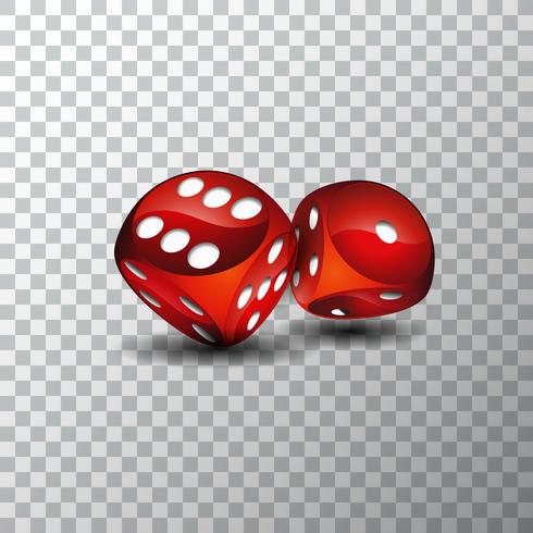 Vektorillustration auf einem Kasinothema mit Rot würfelt auf transpareent Hintergrund. vektor