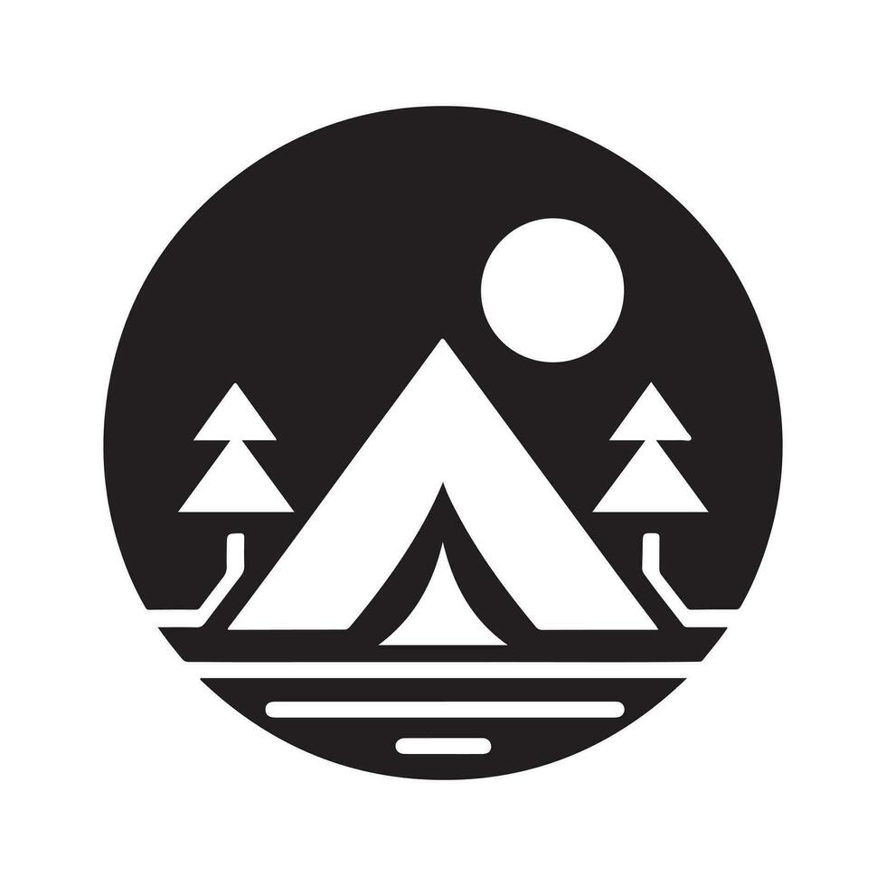 geometrisk svartvit illustration logotyp av camping tält vektor