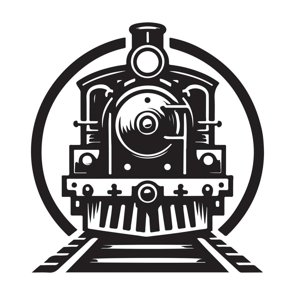 årgång hand dragen illustration av gammal ånga tåg logotyp design vektor