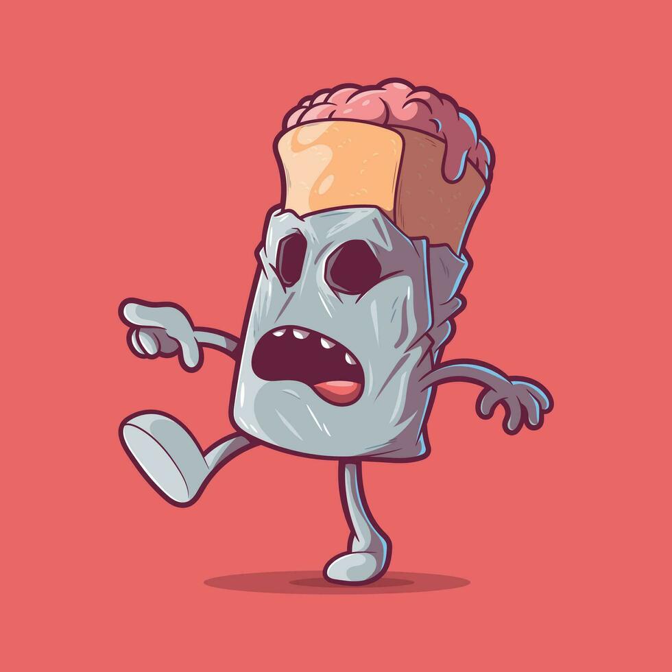 Zombie Taco Charakter Vektor Illustration. Essen, Marke, Maskottchen Design Konzept.