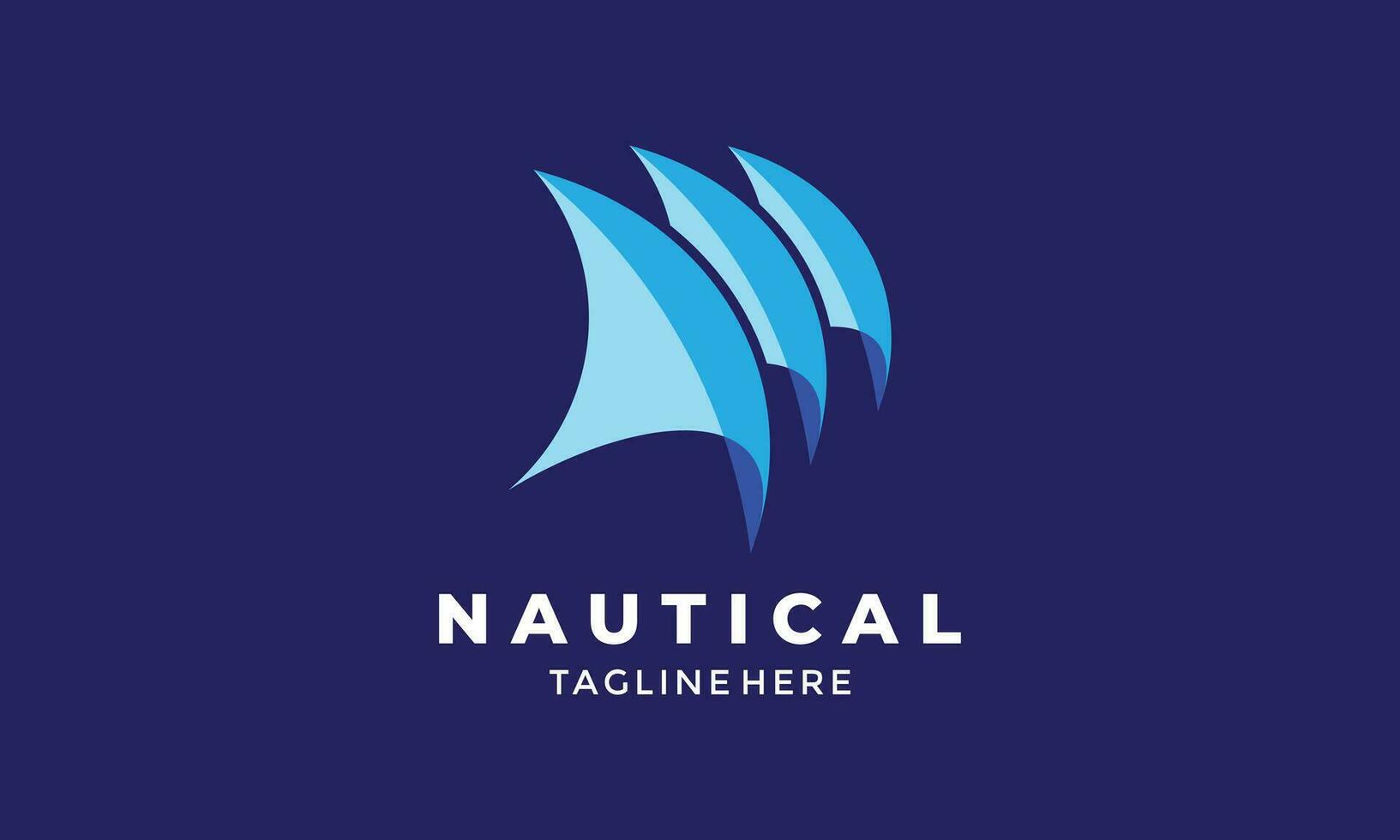 nautisch Schiff Segeln Logo Vektor minimalistisch Design Segeln Bootfahren maritim Blau Meer Ozean Welle Transport Ferien Ausflug Symbol