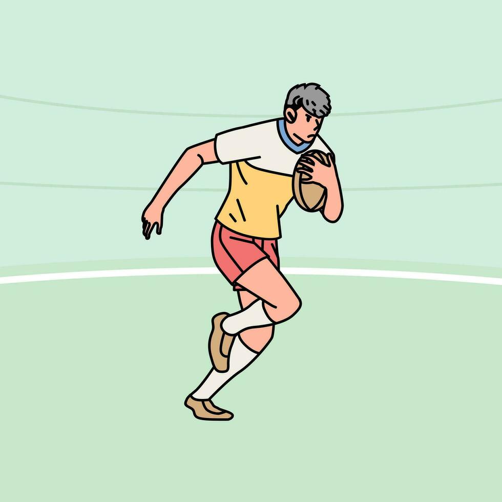 Rugby Fußball Charakter Spieler Aktion Athlet Feld Linie Stil Illustration vektor