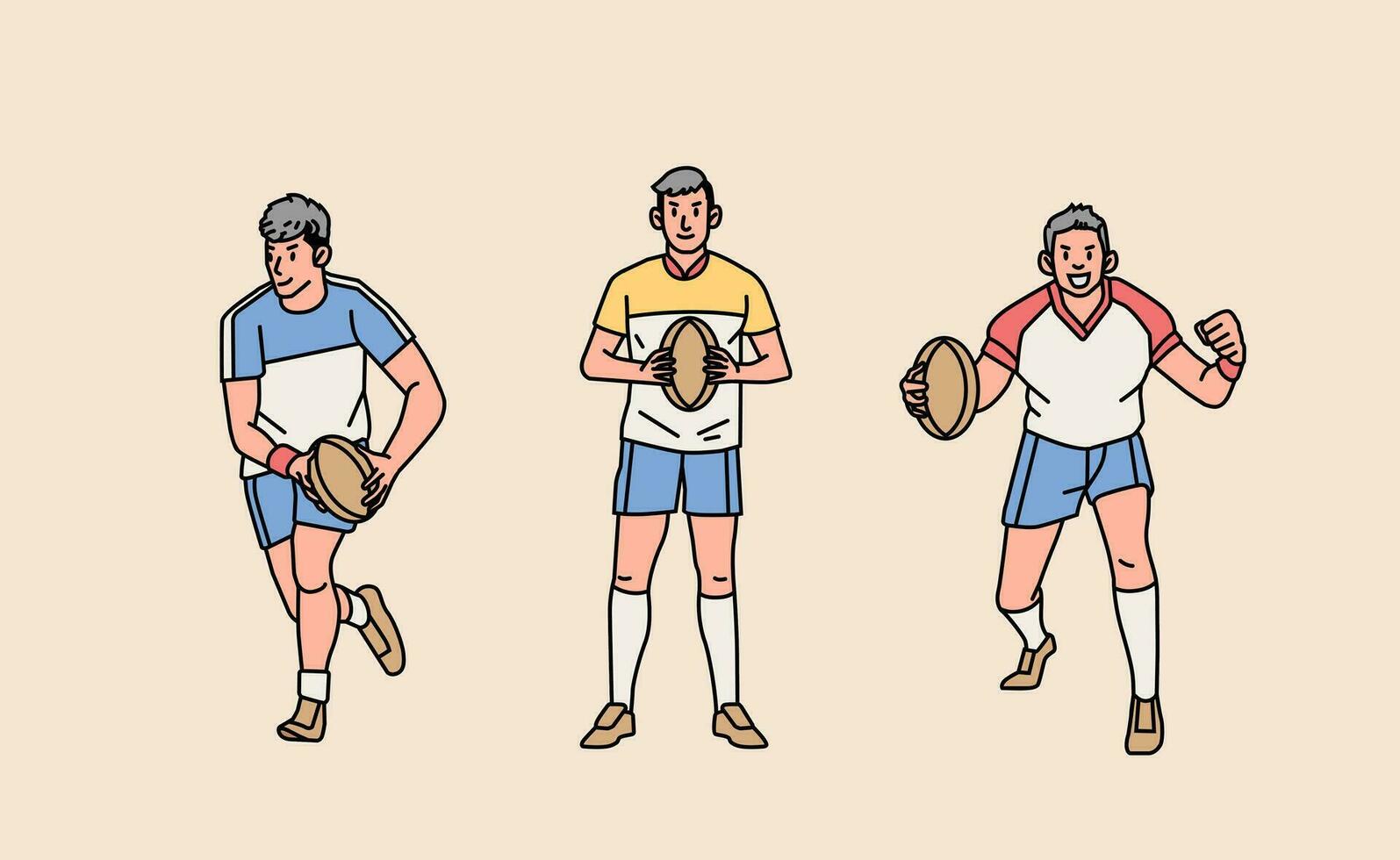 Rugby Charakter Spieler im Aktion einstellen Linie Stil Illustration vektor