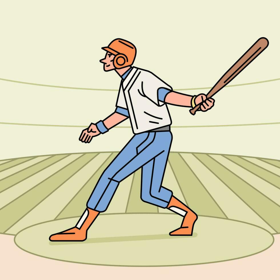 baseboll karaktär spelare verkan idrottare på de stadion linje stil illustration vektor