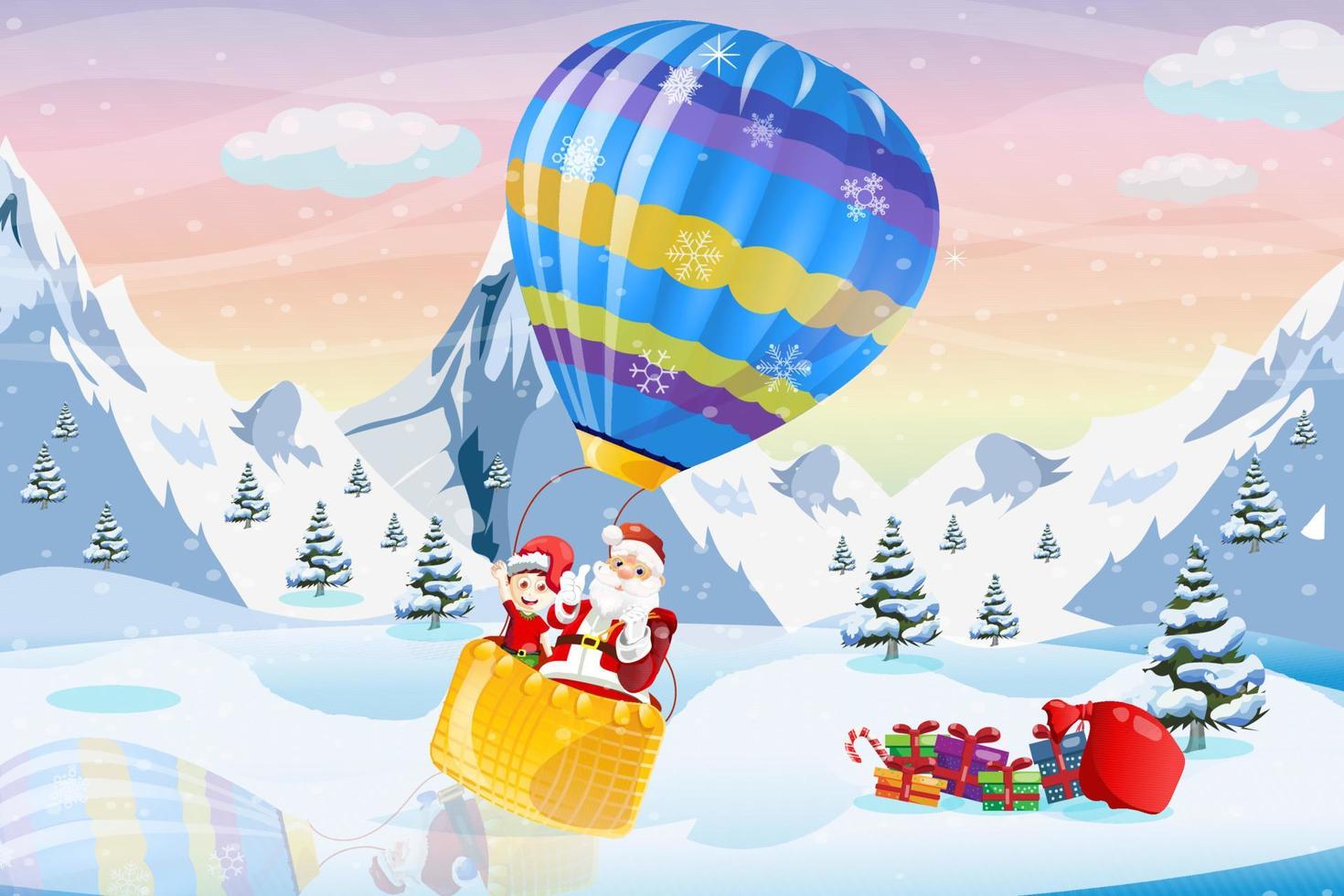 varmluftsballong jul Santa och tomte vintertid vektor
