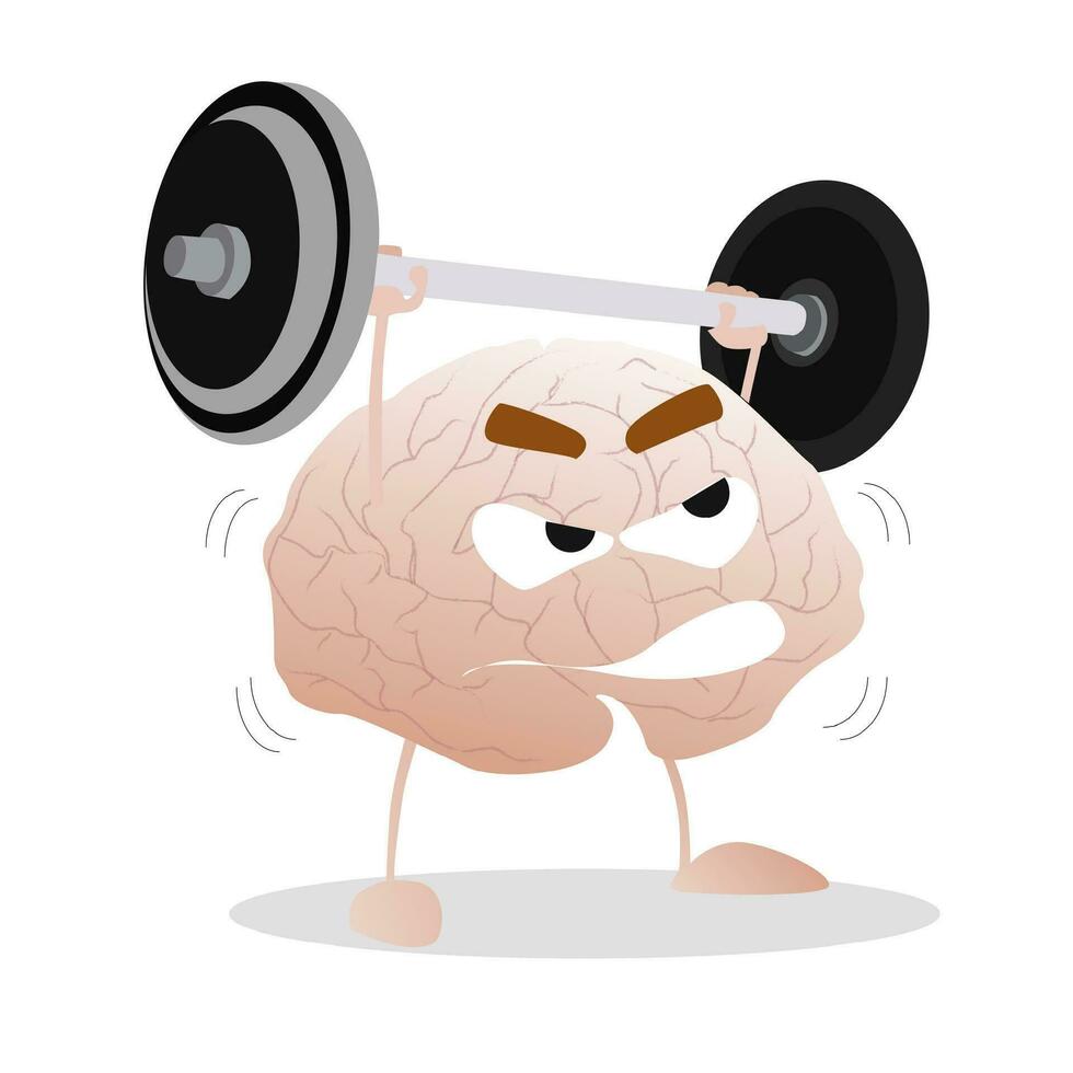 Gehirn Ausbildung mit Hantel. Gehirn Intelligenz, Verstand Sport Gewicht, Übung trainieren zum Wissen. Vektor Illustration