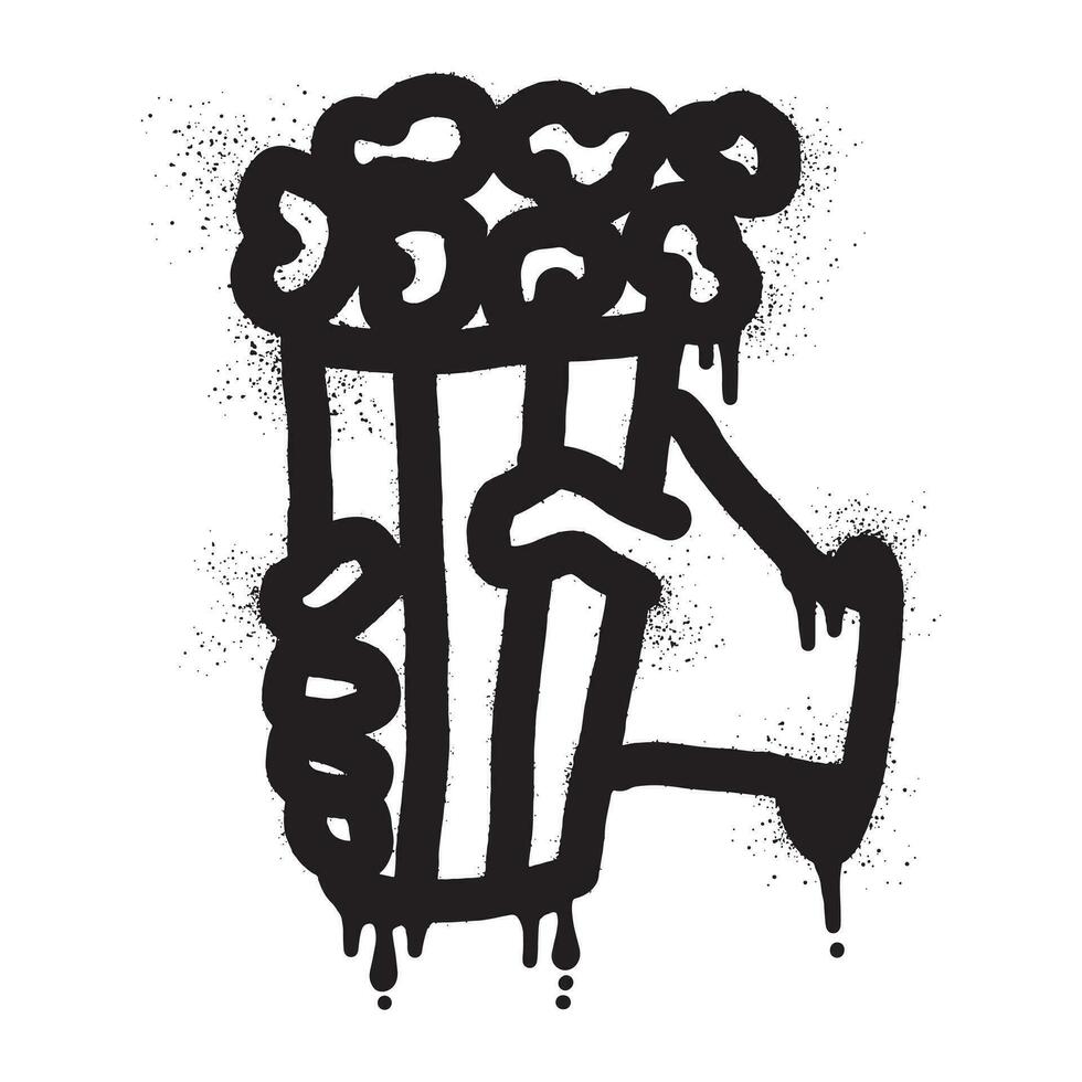 Graffiti von ein Hand halten Popcorn gezeichnet mit schwarz sprühen Farbe vektor