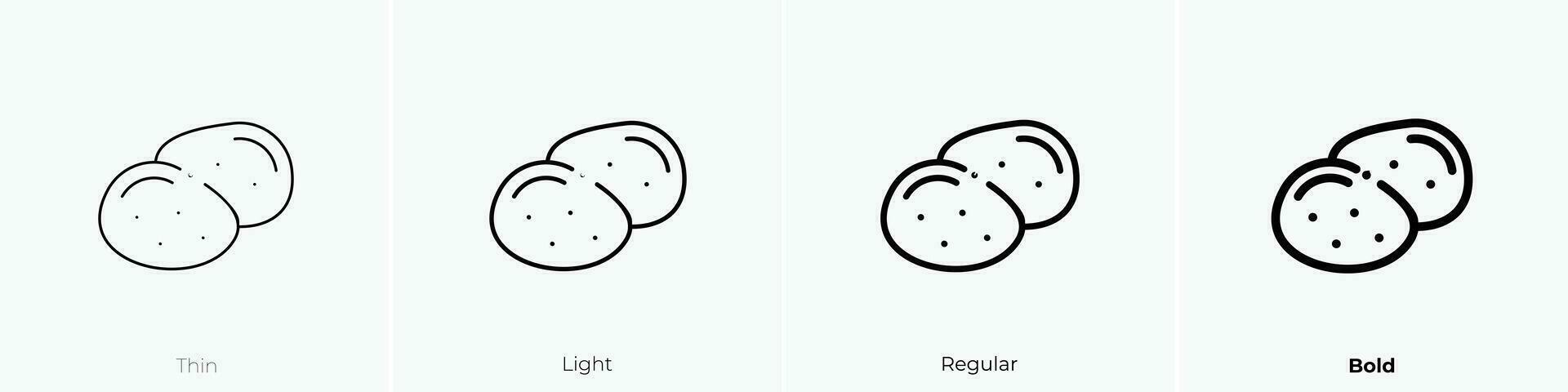 Kartoffel Symbol. dünn, Licht, regulär und Fett gedruckt Stil Design isoliert auf Weiß Hintergrund vektor