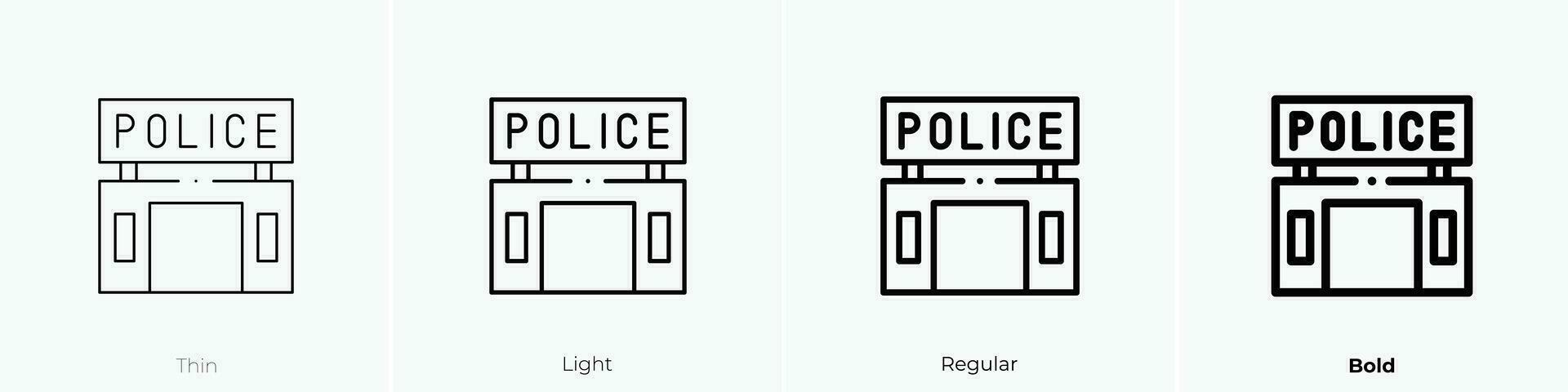 polis station ikon. tunn, ljus, regelbunden och djärv stil design isolerat på vit bakgrund vektor