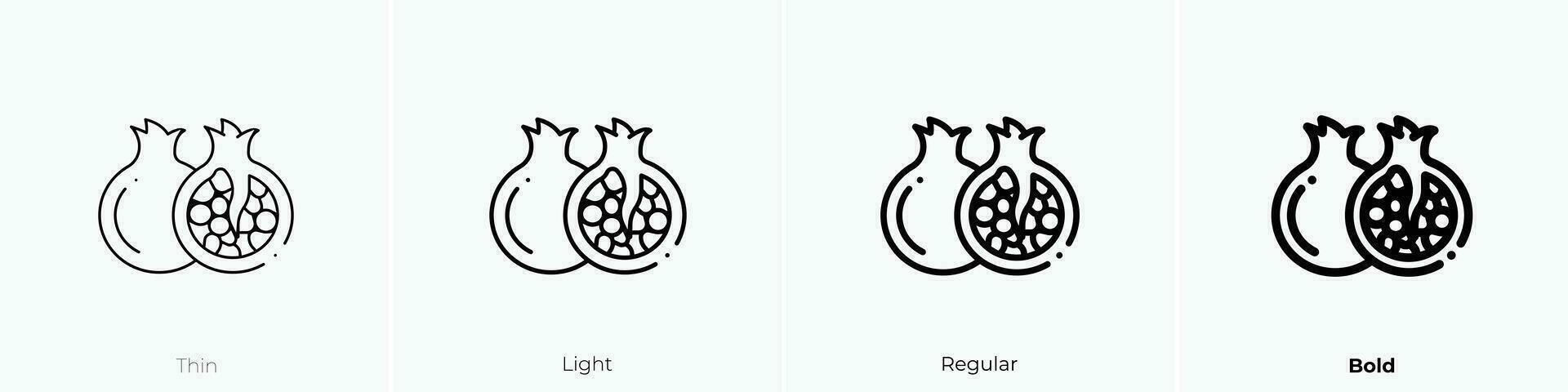 Granatapfel Symbol. dünn, Licht, regulär und Fett gedruckt Stil Design isoliert auf Weiß Hintergrund vektor