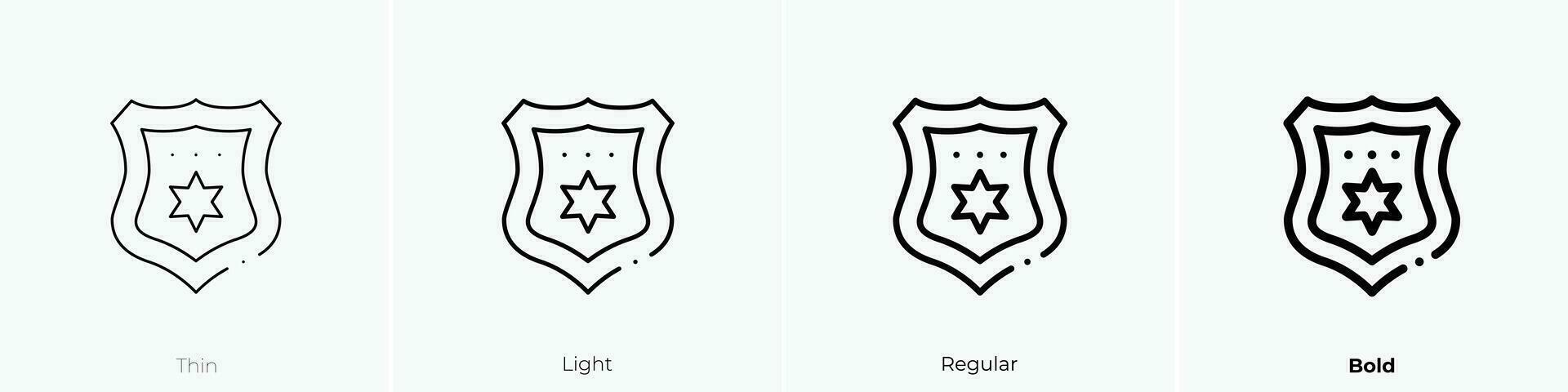 Polizei Abzeichen Symbol. dünn, Licht, regulär und Fett gedruckt Stil Design isoliert auf Weiß Hintergrund vektor